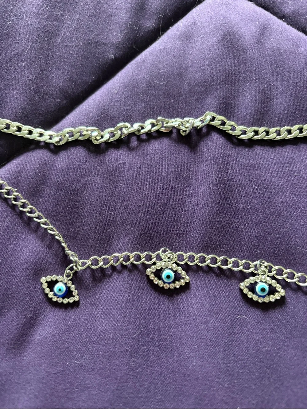 Layered Silver-Tone Belt Chain with Blue Evil Eye Charms - Women Accessories